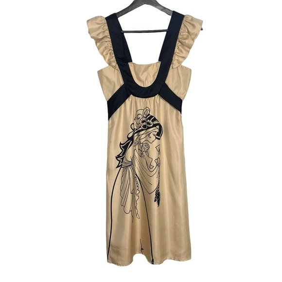 Voom by Joy Han Sleeveless Ruffle Empire Waist Woman Graphic Silk Dress XS - Picture 1 of 11